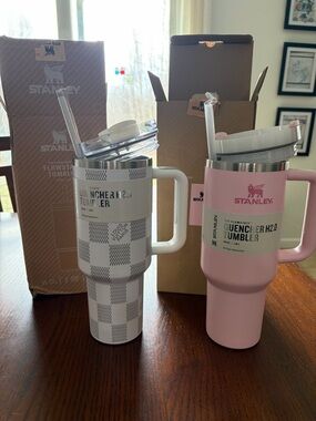 40 oz Stanley Pink & Louis Vuitton White Check Quencher Tumbler Duo